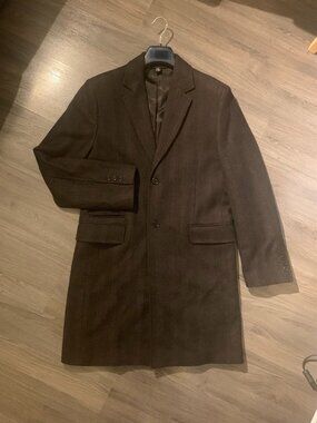 CLUB MONACO Men's Topcoat, NEW/NEVER WORN! Brown Herringbone, Wool, Vintage Y2K